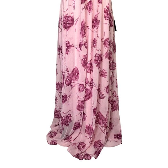 Lulus Pink Floral Romantic Maxi Dress With Deep V-Neck & Sleeveless Design Size - Picture 12 of 13